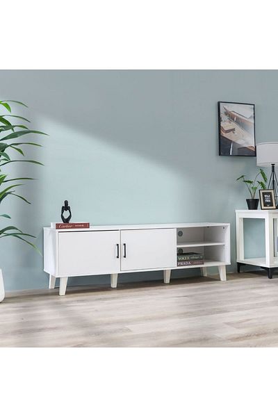 Danube Home خزانة تلفزيون أرلو ببابين حتى ٥٥ بوصة - أبيض، الطول ١٥٢ سم × العرض ٤٠ سم × الارتفاع ٤٩ سم