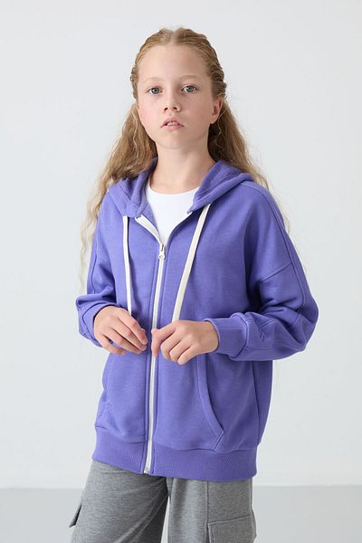 TOMMY LIFE Lilac Embroidered Girl's Sweatshirt - Cotton, Furry Inside, Soft Texture - 75149