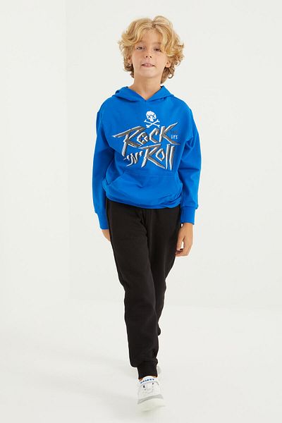 TOMMY LIFE Saks Printed Kangaroo Pocketed Hooded Standard Mold Boy's Sweatshirt - 11002