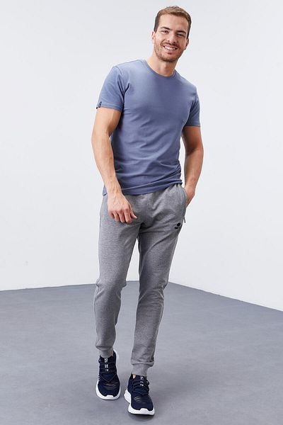 TOMMY LIFE Slim Fit Gray MElangE JoggEr MEn's SwEatpants - ZippErEd PockEt - 84343