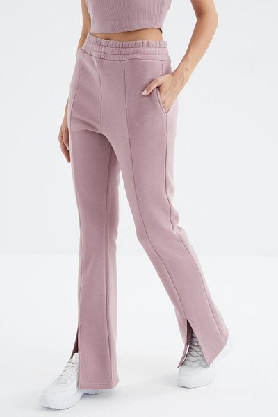 TOMMY LIFE Dusty Rose, talie înaltă, cu fantă în față, cu formă confortabilă, detaliată, cu fundul de trening pentru femei, cu buzunare laterale - 94625