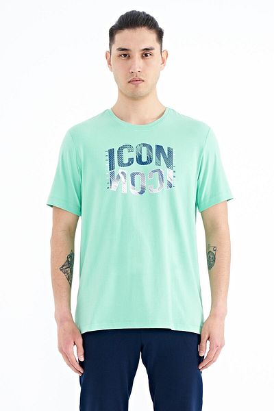 TOMMY LIFE Ανδρικό μπλουζάκι Water Green Text Printed O Neck Standard Fit - 88174