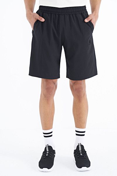 TOMMY LIFE Мъжки къси панталони с ластик и странични джобове в черно - 81238