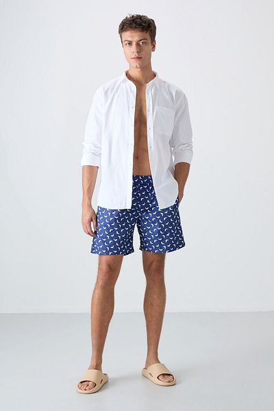 TOMMY LIFE Ανδρικό μαγιό Quick Dry Standard Fit με σχέδιο ψαριού - 81267