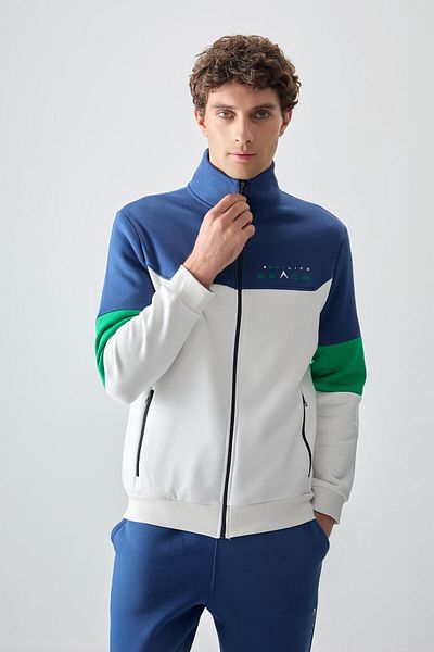 TOMMY LIFE Ecru - Set de trening pentru bărbați cu guler în picioare Indigo cu tranziție de culoare și fleece în interior - 85186