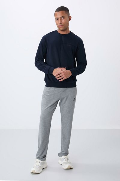 TOMMY LIFE Ανδρικό φούτερ με κανονική εφαρμογή με λαιμόκοψη, συμπαγές βαμβακερό χοντρό, απαλό, ανδρικό φούτερ -88405