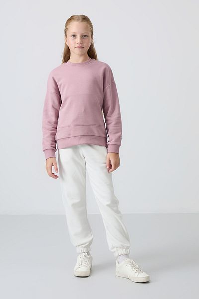 TOMMY LIFE Soft Textured Oversize Girl English Broken Sweatshirt