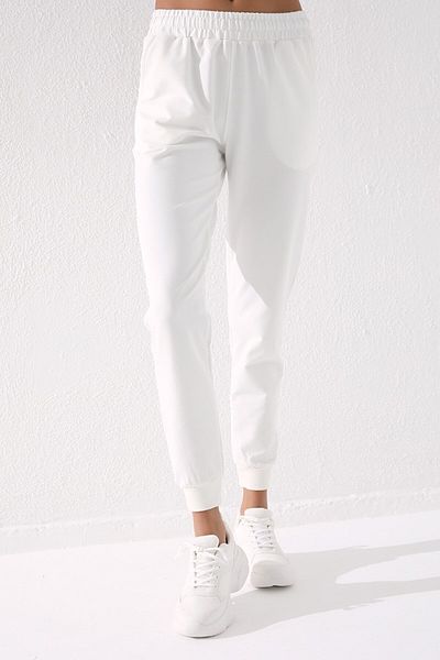 TOMMY LIFE Ecru High Waist Jogger Comfortable Form Γυναικεία αθλητική φόρμα με μανσέτες - 94561