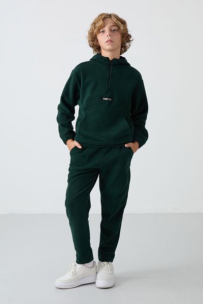 TOMMY LIFE Φούτερ για αγόρια Fleece - Πράσινο Πεύκο, Κεντημένο, Χοντρή απαλή υφή - Standard Fit - 11219