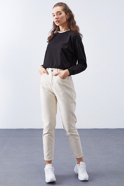 TOMMY LIFE Hanorac negru de bază, confortabil, cu decolteu O, pentru femei - 97114