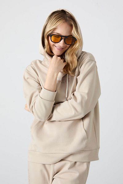 TOMMY LIFE Γυναικεία αθλητική φόρμα μπεζ με κουκούλα Kangaroo Pocket Oversize Rubber Leg - 95288