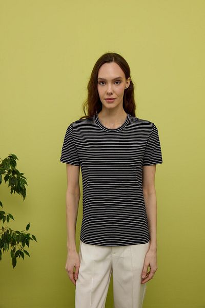 TUBİA Women's Black Striped Short Sleeve T-Shirt