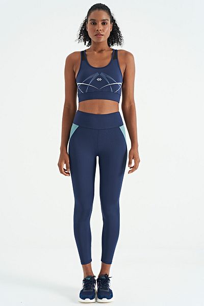 TOMMY LIFE U-Neck Indigo Sports Bustier - Front and Back Print Detail, Skinny Fit - 97252