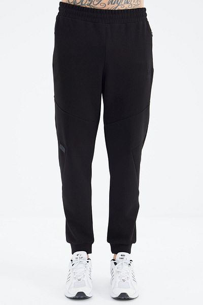 TOMMY LIFE Black Lace-up Stripe Detailed Comfortable Fit Men's Tracksuit Bottom - 82100