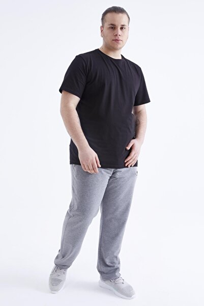 TOMMY LIFE Czarny T-shirt z krótkim rękawem i okrągłym dekoltem dla mężczyzn w dużych rozmiarach - 88072