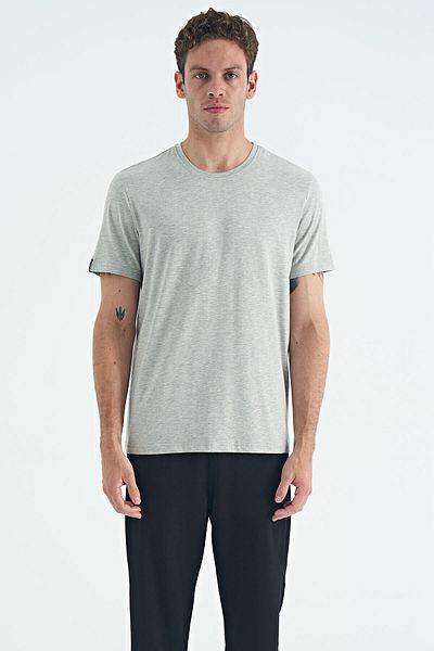 TOMMY LIFE Men's Gray Melange Short Sleeve O-Neck T-shirt - 87911