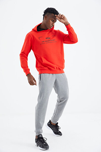 TOMMY LIFE Ανδρικό αθλητικό παντελόνι με γκρι μελανζέ με λεπτομέρεια με κορδόνια άνετη εφαρμογή - 84991