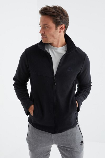 TOMMY LIFE Hanorac pentru bărbați din lână albastru bleumarin - guler vertical, cu fermoar, potrivire standard - 88134