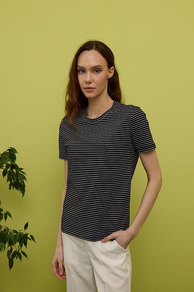 TUBİA Women's Black Striped Short Sleeve T-Shirt