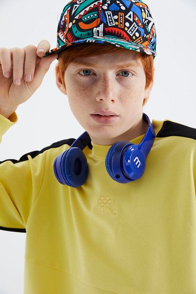 TOMMY LIFE Yellow Basic O Neck Boy's Sweatshirt - 11182
