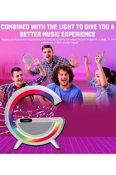 Primo Plus مكبر صوت لاسلكي محمول بتقنية البلوتوث مع 256 وضع إضاءة RGB، وشاحن لاسلكي بقوة 15 وات، ومنبه، ومصباح