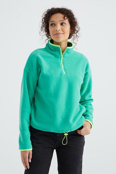TOMMY LIFE Γυναικείο φούτερ Fleece Oversize Γυναικείο φούτερ με μισό φερμουάρ Sea Green - 97234