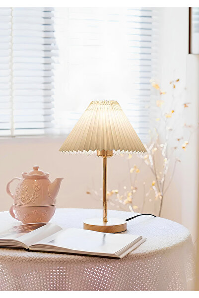 HOMİNG Homing Lotus Gold Wooden Base Lampshade Cream