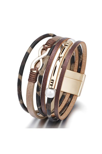 Choice brown ZG Fashionable Multi-layer Leopard Print Leather Bracelet Simple Design Magnetic Clasp Eight C