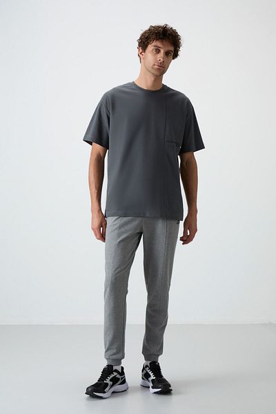 TOMMY LIFE Gray Melange Cotton Soft Textured Comfort Fit Embroidered Men's Jogger - 82123