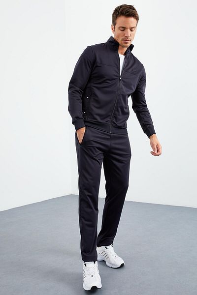 TOMMY LIFE Set de trening pentru bărbați, albastru bleumarin, cu fermoar, cu picior clasic - 85162