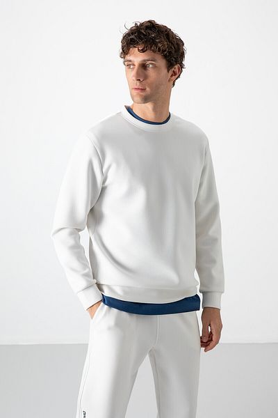 TOMMY LIFE Ανδρικό φούτερ Ecru Basic O Neck Comfortable Form - 88053