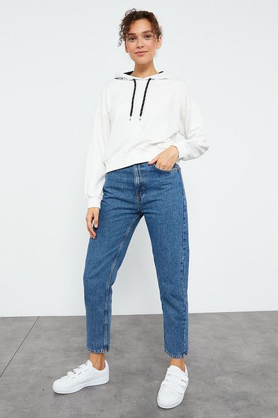 TOMMY LIFE Ecru Long Sleeve Comfortable Form Hooded Women's Sweatshirt - 97115