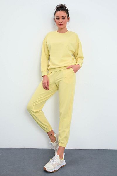 TOMMY LIFE Γυναικεία αθλητική φόρμα Lemon Basic Cotton O Neck Oversize Rubber Leg - 95287