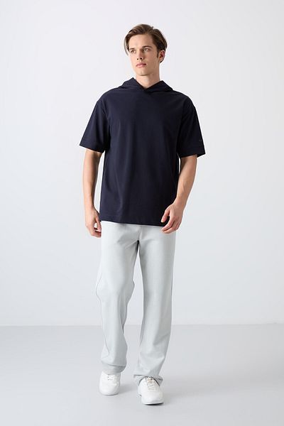 TOMMY LIFE Ανδρικό μπλουζάκι Navy Blue, χοντρή απαλή υφή, Oversize Fit Basic - 88352