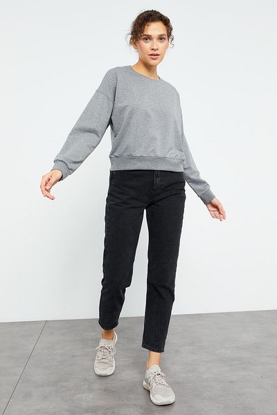TOMMY LIFE Γκρι Melange Basic Comfortable Form O Neck γυναικείο φούτερ - 97114