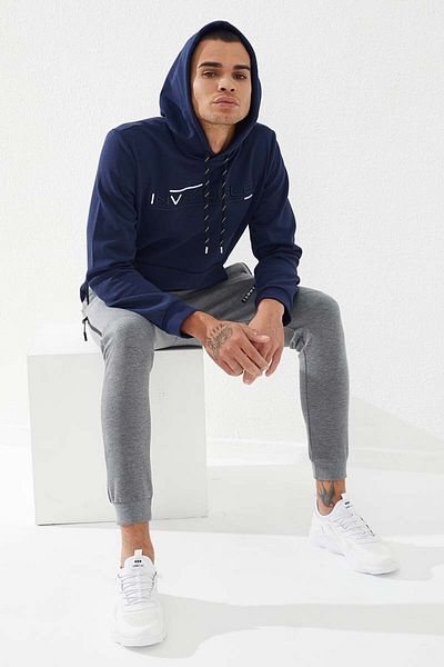 TOMMY LIFE Ανδρικό φούτερ Indigo Kangaroo Pocket Standard Fit Hooded - 87883