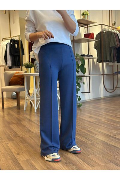 Unique Boutique Indigo Front Stitched Modal Fabric Palazzo Sweatpants