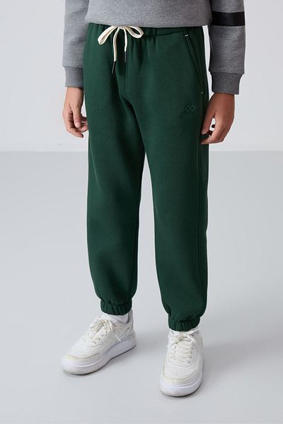 TOMMY LIFE Boys' Sweatpants Pine Green Cotton, Thick Feather Inside, Soft Texture - Printed - 112