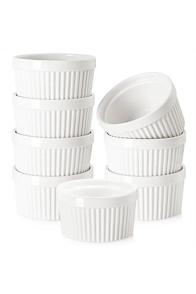 COOYA 8 PCS Bakeware Set, for Baking and Cooking, Oven Safe Sleek Porcelain for Pudding, Custard Cups