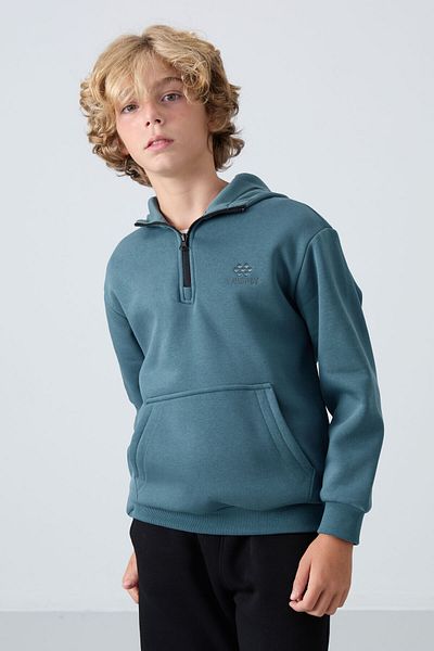 TOMMY LIFE Κεντητό φούτερ για αγόρια - Forest Green, βαμβακερό, χοντρό τρίχωμα εσωτερικά, απαλή υφή, Standard Fit - 11