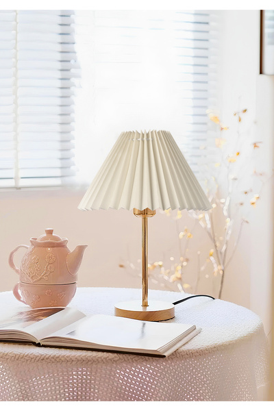 HOMİNG Homing Lotus Gold Wooden Base Lampshade Cream
