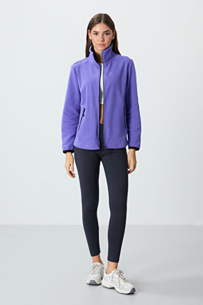 TOMMY LIFE Lilac Stand Collar Zippered Comfortable Form Women's Fleece Sweatshirt - 97173