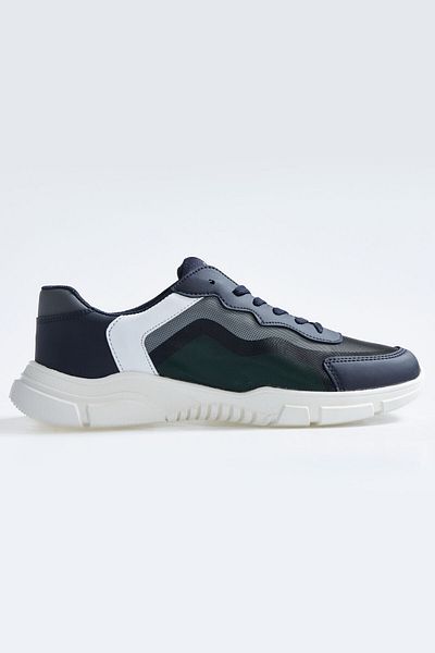 TOMMY LIFE Navy Blue Lace Up High Sole Faux Leather Detailed Men's Sports Shoes - 89117