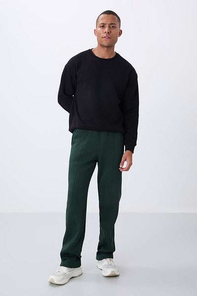 TOMMY LIFE Pantaloni de trening pentru bărbați, din bumbac verde pin, groși, cu textura moale, brodați supradimensionați -82146