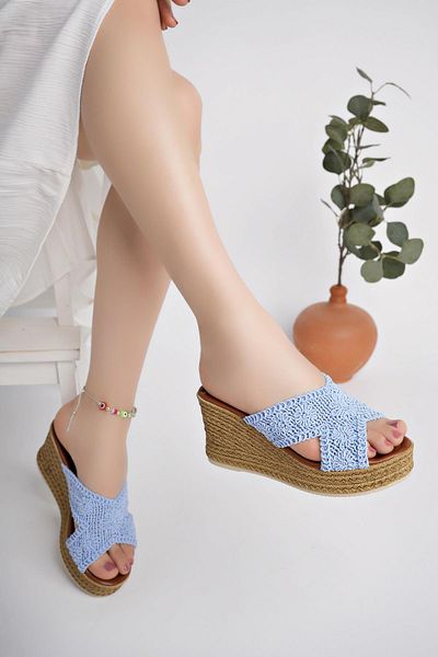 Moda Frato Modafrato Cross Straw Wedge Sole Women's Slippers