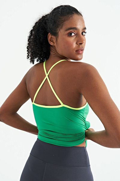 TOMMY LIFE Green Back Cross Strap Detailed Standard Mold Women's Sports Undershirt - 97261