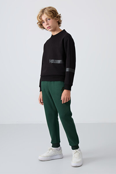 TOMMY LIFE Siyah Pamuklu Kalın İçi Tüylü Yumuşak Dokulu Standart Fit Baskılı Erkek Çocuk Sweatshirt - 11238