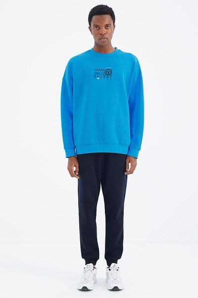 TOMMY LIFE Ανδρική φόρμα αθλητικής φόρμας Navy Blue Lace-Up Stripe με λεπτομέρεια άνετη εφαρμογή - 82106