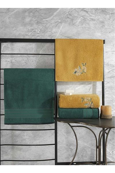 Cotton Box 100% βαμβάκι (ΠΕΤΣΑ ΜΠΑΝΙΟΥ ΜΕΓΑΛΟ ΜΕΓΕΘΟΣ) Σετ πετσετών του μπάνιου Πολύχρωμο πράσινο-κίτρινο