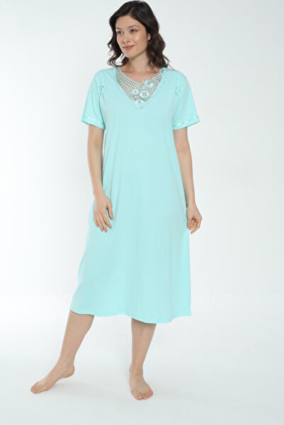 MİSS LOLİTA Γυναικείο νυχτικό 100% βαμβακερό κοντομάνικο μίντι μήκους / Μπλε ...